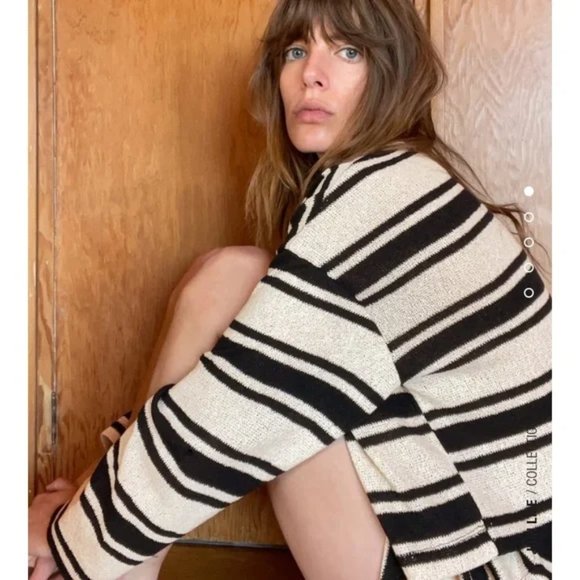 Zara Black Ivory Striped Cropped Rustic Sweater - Picture 3 of 10